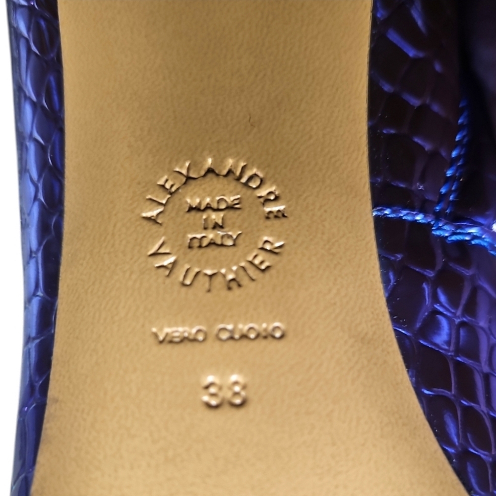 ALEXANDRE VAUTHIER | Metallic Blue Croc‑Embossed Patent Leather Knee‑High Boots - Picture 11 of 11